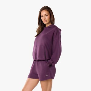 <b>Women</b> Solid Color Cotton Fleece Full Zip Cropped Hoodie and Shorts Two Piece Casual Lounge Matching <b>Set</b> - Product Image 3