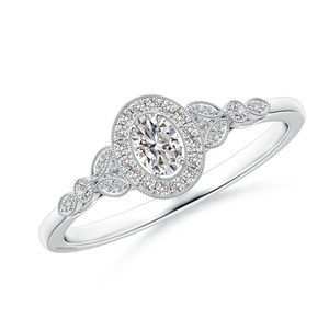 Anillo de Compromiso Vintage con Halo de Diamantes Cultivados en Laboratorio con Corte Ovalado Certificado por IGI, Diseño de Hoja en Oro de 10K, 14K, 18K, Plata 925, 935 - Product Image 2