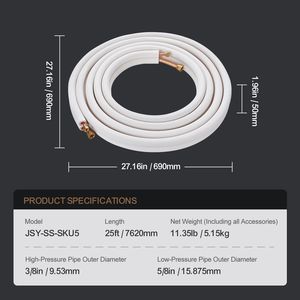 Set di tubi per climatizzazione da 25FT per sistemi HVAC, tubi in rame da 3/8'' e 5/8'' D.E. con isolamento a triplo strato per condizionamento dell'aria - Product Image 3