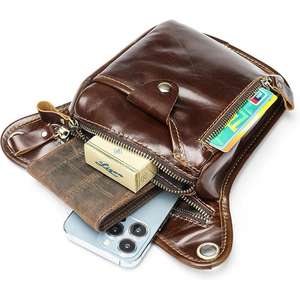 Bolsa de cuero para hombre, riñonera para motocicleta, bolsa de herramientas para la pierna, bolsa de hombro para teléfono móvil, impermeable, de cuero genuino, diseño vintage - Product Image 5