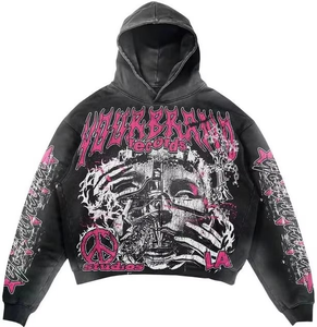 เสื้อฮู้ดดี้ผู้ชายสไตล์ Y2K ลายกราฟิกแบบฟอกสี ชุดวอร์มพิมพ์ลาย DTG ตามสั่ง - Product Image 4