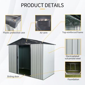 Casetta da Giardino in Metallo Bianca e Nera 2,4 x 1,2 m con Porta Scorrevole e Base per Deposito in Cortile, Patio e Giardino - Product Image 3