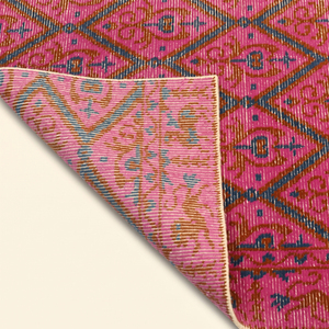 Tapis en laine tufté à la main multicolore rose fuchsia motif tribal, moderne, écologique, à poils épais, pour salon et chambre - Product Image 5