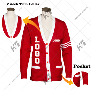 Cardigan blanc personnalisé pour femme, col en V, en maille acrylique, style universitaire (fraternité/sororité), pull pour homme, avec broderie de patch tendance, couleur unie, hiver - Product Image 6
