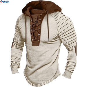 Sudaderas con Capucha para Hombre, Sudadera Unisex de Color Sólido, Sudadera con Capucha Plisada, Sudadera Urbana de Manga Larga con Cordones y Costuras - Product Image 1