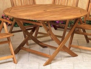Teak Outdoor Round <b>Folding</b> <b>Table</b> Rustic Wood Design for Patio Use - Product Image 1