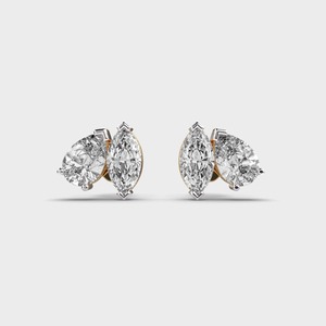Pendientes de Diamantes Cultivados en Laboratorio con Certificación IGI, Corte Pera y Marquise, Oro Amarillo/Blanco/Rosa de 14K, Pendientes Toi et Moi - Product Image 5