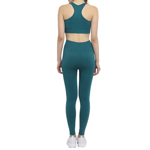 Women 2 Piece Yoga Set Solid Color Racerback <b>Crop</b> <b>Top</b> High Waist Full Length Leggings Breathable Spandex Polyester Seamless - Product Image 2