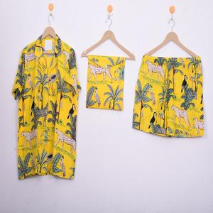 Floral Yellow-<b>Colour</b> Cotton Short Pajama <b>Set</b> Handmade Indian Women's Sleepwear Hand Block Print Loungewear & Sleepwear - Product Image 2