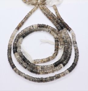 Perles Heishi en quartz rutilé noir naturel AAA, 7-8 mm, lisses, en forme de roue, 16 pouces - Product Image 1