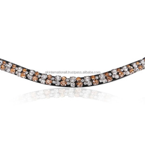 High Quality <b>Equestrian</b> Genuine Leather Horse Premium Quality brow band with Crystal Chain in Many Colors Dressage brow band - Product Image 6