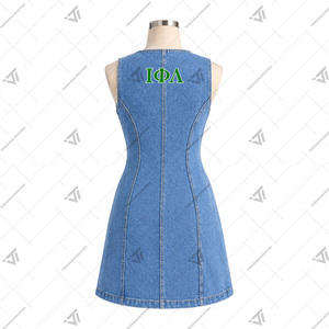 เสื้อผ้าชมรมหญิงกรีก Iota Phi Lambda ขายส่ง ชุดเดรสยีนส์สั้นปักลายปี 1929 แบบไม่มีแขน เสื้อแจ็คเก็ตยาว - Product Image 2