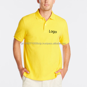 Nouveaux polos pour hommes en coton uni à demi-manches de couleur jaune fabriqués à séchage rapide/chemises de golf anti-rétrécissement pour les garçons - Product Image 1