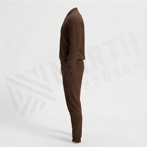 Men's <b>Brown</b> Cotton Tracksuit Full Zipper Stand Collar Casual Solid Color <b>Joggers</b> Set Regular Fit Autumn Wear - Product Image 3