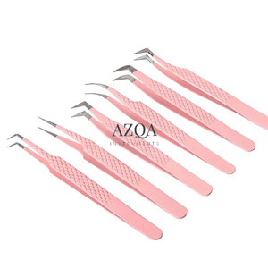 Stainless Steel <b>Pink</b> <b>Powder</b> Coated L Type 3D Eyelash Extension Tweezers For Professional Lash Application And Styling - Product Image 5