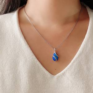 Natural Blue <b>Opal</b> Cabochon <b>Pendant</b> Handmade 925 Sterling Silver Gold Plated Engagement Charm for Women - Product Image 5