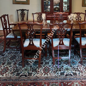 Ensemble de table à manger en bois massif artisanal de luxe pour 6 personnes, chaises sculptées ornées, finition miel premium - Product Image 3