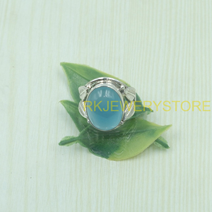 Anillo de Plata de Ley 925 con Calcedonia Azul Natural, Diseño de Hoja Hecho a Mano, Anillo Ovalado con Cabujón de Piedra Preciosa, Joyería Boho, Regalo - Product Image 5