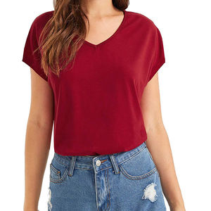 Camiseta de Invierno Transpirable y Ecológica para Mujer, Nuevo Estilo, 100% Algodón, Color Sólido, Cuello Redondo, Manga Corta, Ropa Casual Personalizada de Felpa - Product Image 1