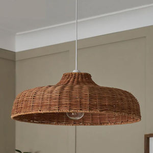 Dark Brown Rattan Lampshade Shallow Dome Woven Pendant Light <b>Shade</b> Handcrafted Hanging Ceiling <b>Lamp</b> Cover <b>Mid</b> <b>Century</b> - Product Image 2