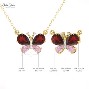 Handmade 14K Solid Gold Natural 1.7 CTW Mozambique Garnet & Pink Morganite <b>Necklace</b> Wholesale Wedding Jewelry Supplier - Product Image 5