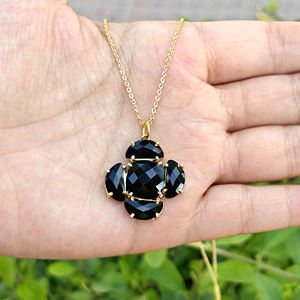 Wholesale fashion jewelry checker cut black onyx prong set pendant <b>necklace</b> <b>solid</b> brass 18k gold plated women statement <b>necklace</b> - Product Image 1