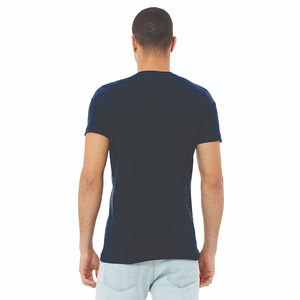 T-shirt unisexe à col montant bleu marine - 100 % polyester 4,2 oz, manches courtes, jersey essentiel, sergé anti-plis, ODM - Product Image 3