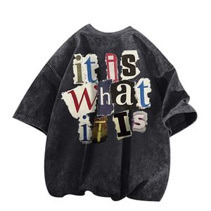 Camiseta de algodón pesado con cuello redondo y manga corta para hombre, estilo oversize y corte holgado, con lavado ácido y efecto stone washed, con logo frontal. Novedad al por mayor. - Product Image 1