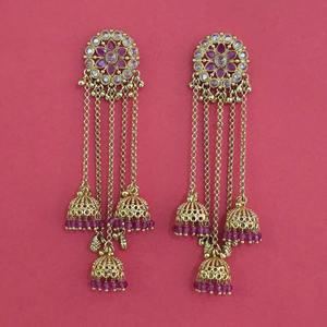 Jhumki Cachemiri Antique avec Placage Or Mat 231928, Bijoux Fantaisie Artificiels, Exportateur en Inde - Product Image 1