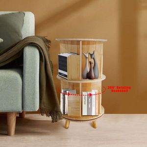 2 Layer Pine Wood Rotating Bookcase 360 Degree Display Rack Elegant Bookshelf for Home Office Use - Product Image 4
