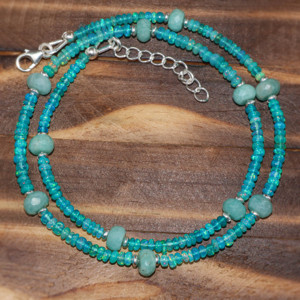 Collier élégant fait main en pierres précieuses avec perles de turquoise et pendentif opale turquoise et opale - Product Image 5