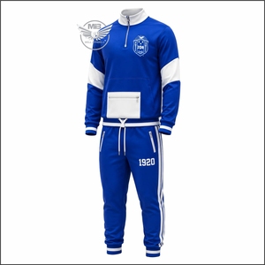 Ensemble de survêtement pour femme New Zeta bleu et blanc, veste à fermeture éclair à manches longues avec logo brodé, vêtements de sport décontractés - Product Image 1