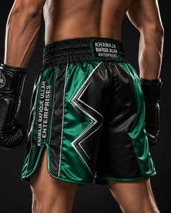 Khawaja Rafique Ullah Enterprises Boxing <b>Shorts</b> <b>Men</b> Blue <b>White</b> Sublimation Print Breathable Regular Fit Martial Arts - Product Image 4