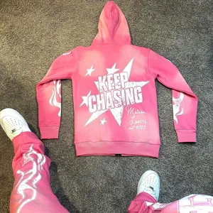 Keep Chasing Motion Lovers Pink Hoodie <b>Set</b> Full Length Zipper Fly Sublimation Print Streetwear Women Autumn 2026 - Product Image 3