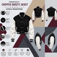 Jaket Varsity Bordir Chenille Kustom Hitam Putih Desain Logo Huruf R di Bagian Belakang Lengan Panjang Kerah Lipat Kancing Penutup