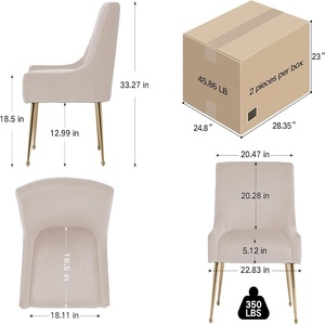Chaises de Salle à Manger Rembourrées en Velours <span class=keywords><strong>Beige</strong></span> avec Pieds en Métal Doré Poignée de Transport Givrée pour Salon Cuisine Salle à Manger - Product Image 2