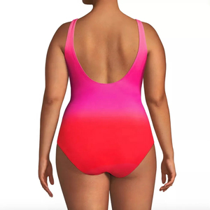 Women's Plus Size One Piece Swimsuit Deep V <b>Neck</b> Gradient Color Twisted Draped High Waist Spandex Polyester Bathing Suit - Product Image 4