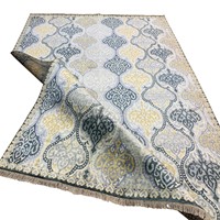 Tapis d'appoint en laine noué à la main 9x12, motif damassé gris ivoire et doré, pour salon, chambre à coucher, hôtel