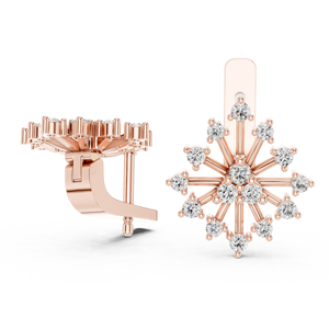 Boucles d'oreilles clips en forme de flocon de neige avec diamants ronds cultivés en laboratoire, or rose 18 carats plaqué rhodium, luxe, pour usage quotidien/soirée, cadeau pour femmes - Product Image 4