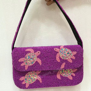 Purple Beaded Shoulder <b>Bag</b> Turtle Design Indian Fully Handcrafted Evening Party Fashion <b>Womens</b> Handmade Purse Accessory Gift <b>Bag</b> - Product Image 1