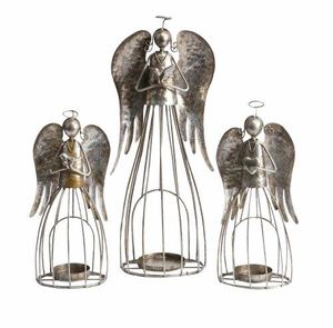 Support de bougie en fer avec ailes, décoration de Noël artisanale en métal pour la maison - Product Image 2
