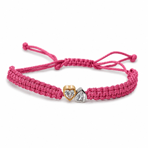 Pulsera de Macramé Negra Chapada en Oro de 14K con Diamantes CVD Cultivados en Laboratorio F VVS VS, Diseño de Doble Corazón, Cordón Tejido Ajustable para Mujer - Product Image 5