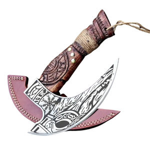 Burraq Cuchillo para Pizza de Acero al Carbono Hecho a Mano con Mango de Madera de Palisandro y Funda de Cuero, Hacha Industrial DIY, Tomahawk para Exteriores, Regalo para el Día del Padre - Product Image 1