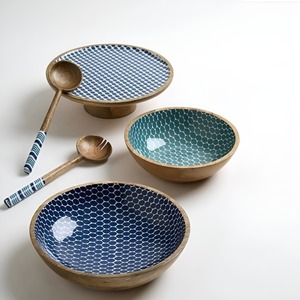 Tazón de madera de mango sostenible al por mayor con interior esmaltado - Juego de tazones grandes para servir ensalada con diseño personalizado y cucharas a juego - Product Image 3