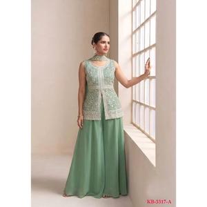 ชุดชาราร่าดีไซเนอร์ ผ้าจอร์เจตต์ลายดาว ประดับเลื่อมปักลายลาคนาวี งานปักประณีต สง่างาม เหมาะสำหรับงานเทศกาล ชุดพื้นเมืองสำหรับผู้หญิง ชุดแต่งงาน - Product Image 1