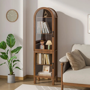 Vitrina Alta <span class=keywords><strong>con</strong></span> Arco y <span class=keywords><strong>Puertas</strong></span> de Vidrio, Librería Multiusos y Mueble de Esquina para Almacenamiento en la Sala de Estar - Product Image 4