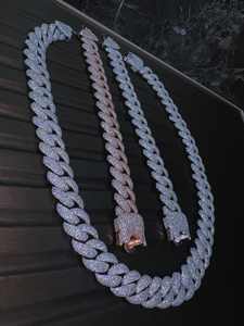 Collier Chaîne Maille Cubaine Iced Out Moissanite Bijoux Hip Hop Plaqué Or 14K Certifié IGI Vente en Gros Hommes Femmes Argent - Product Image 3