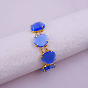 Pulsera de Cadena con Gema Ojo de Gato Azul Cabujón - Joyería Chapada en Oro Ajustable con Engaste de Puntas para Tobilleras de Mujer - Product Image 3
