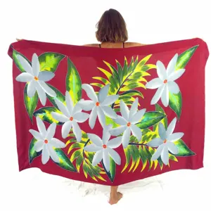 Sarong Hand-Painted Hawaiian Sarongs 100% Finest Quality Rayon Pareo Custom Wholesale Beachwear Cover-Up With Floral Pattern