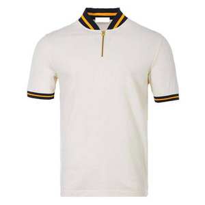 Polo de manga corta casual para hombre con media cremallera, cuello a rayas, color en contraste, algodón, tallas grandes, estampado - Product Image 4